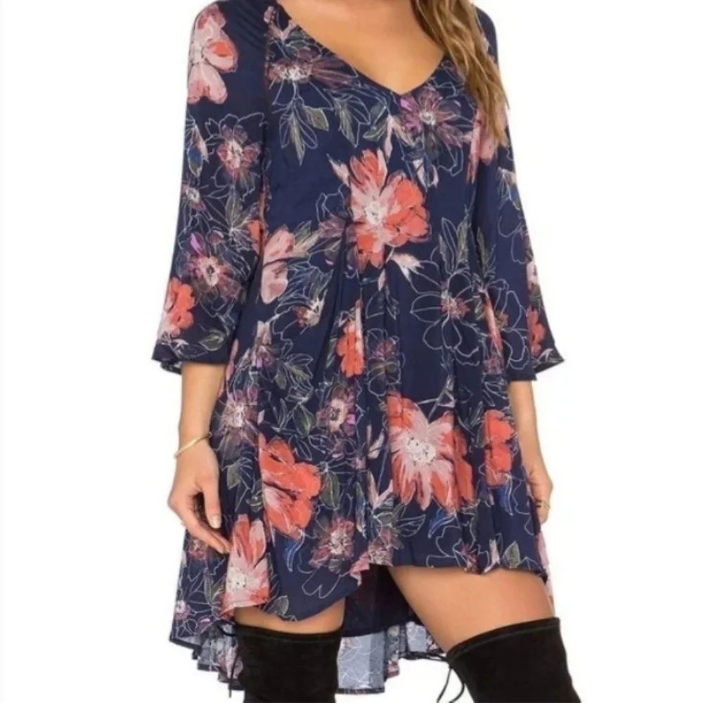 Free People Eyes on You Printed Mini Dress in Navy Combo - Picture 3 of 15